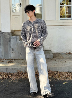 TF韩式休闲风条纹长袖T恤男潮流宽松打底衫高级感上衣