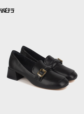 和诚行 春季款简约粗跟单鞋女鞋中跟英伦通勤乐福鞋0210270