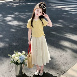 女童套装裙夏季新款洋气中大童短袖T恤蛋糕裙时尚韩系穿搭两件套