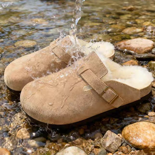 秋冬防水皮毛一体勃肯加绒半拖鞋女厚底增高保暖全包博肯男女同款