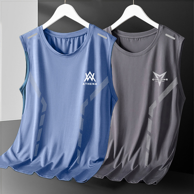 夏季男士冰丝透气背心运动健身打底衫宽肩训练无袖t恤坎肩速干