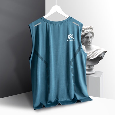 男士轻奢冰丝背心夏运动健身打底衫宽肩训练无袖t恤坎肩速干