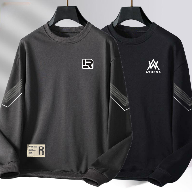 男士卫衣春秋新款圆领宽松加厚无帽套头上衣青年长袖男款外套百搭