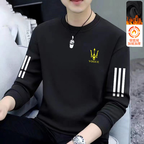 【发货快】秋冬季男士卫衣宽松加绒套头圆领打底衫长袖T恤大码百�