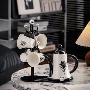 轻奢高档乔迁新居礼盒家用客厅待客水杯套装 中古风陶瓷水具套装