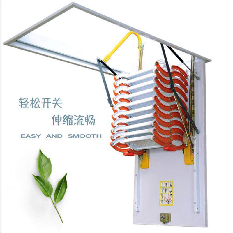 定制家用缩阁楼伸楼梯碳叠钢 伸别碳钢阁楼墅复式折叠式楼梯 缩梯