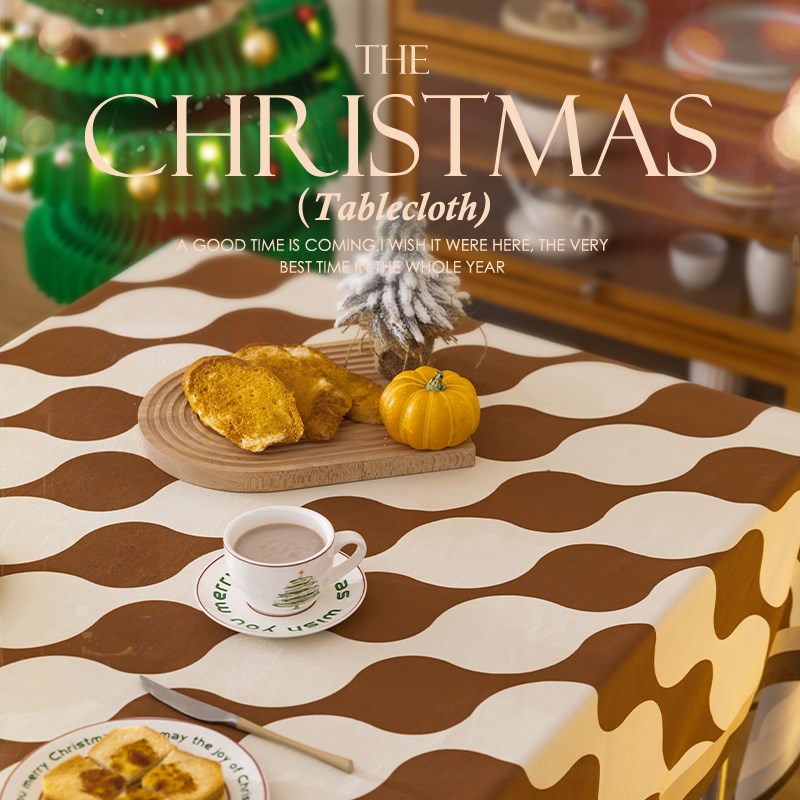 红色圣诞风桌布j防水防油家用茶几布轻奢高级感茶台圆桌布艺茶几