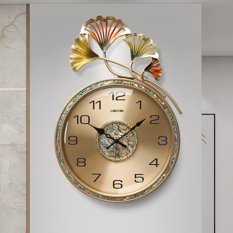 轻奢银杏叶挂钟现代o简约静音时钟家用客厅创意装饰挂表石英钟表