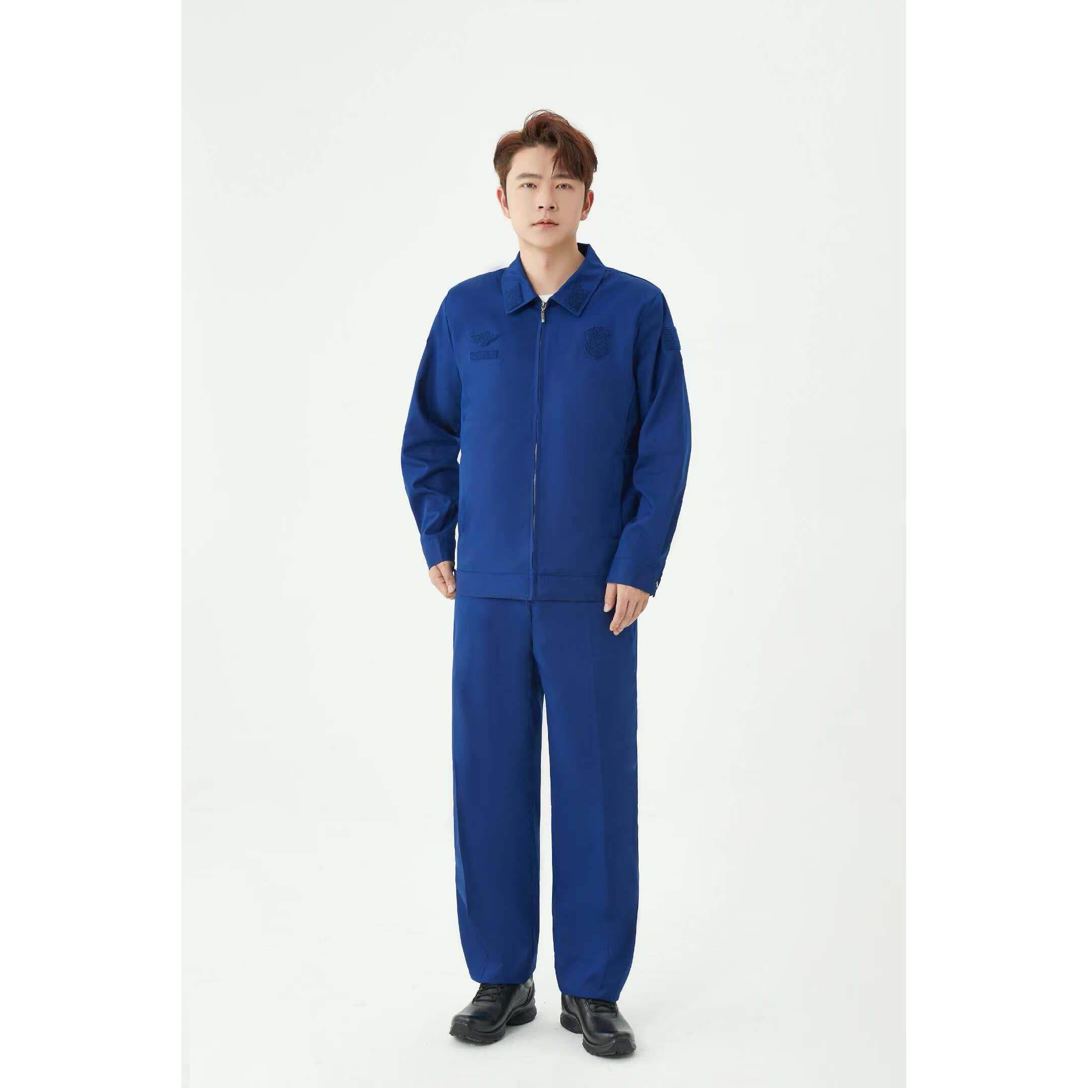 新款消备勤春秋服长袖套装耐磨工作服冬季男夏季短袖夹克消蓝色