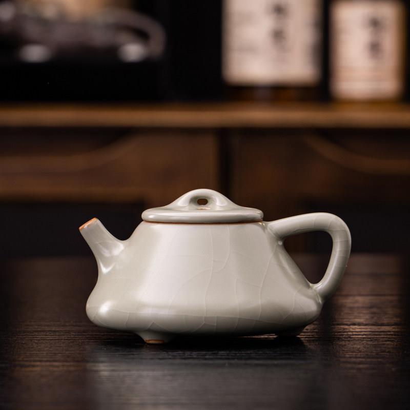汝窑石瓢壶单个茶壶陶瓷汝瓷开片可养小茶壶泡茶办公家用功夫茶具