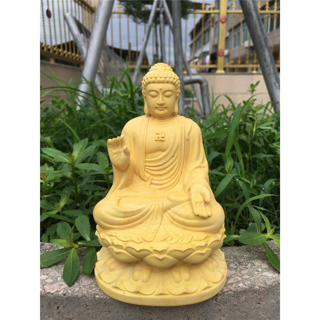 黄杨木雕阿弥陀佛释迦牟尼佛佛像摆件实木雕刻居家供奉汽车装饰摆