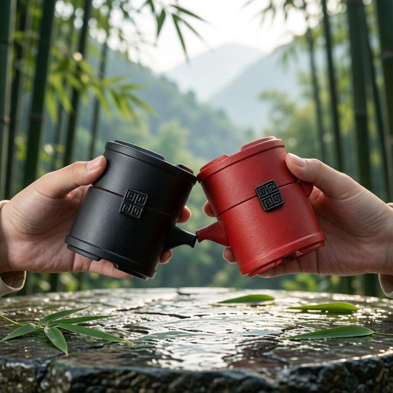 复古风黑陶一壶一杯一人饮茶具套装小众设计可携式旅行茶具个人专