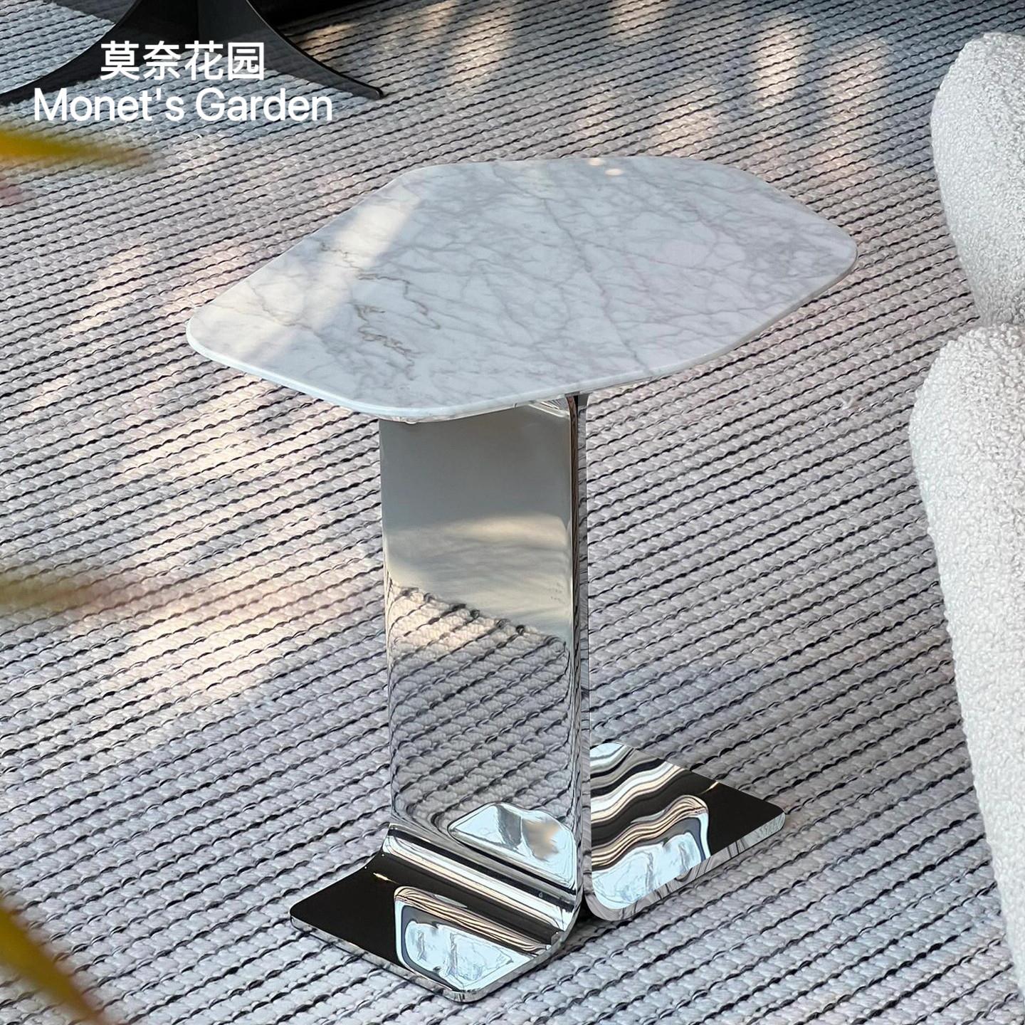 天然大理石异形边几沙发奢石边几设计师款实心不锈钢客厅小角几