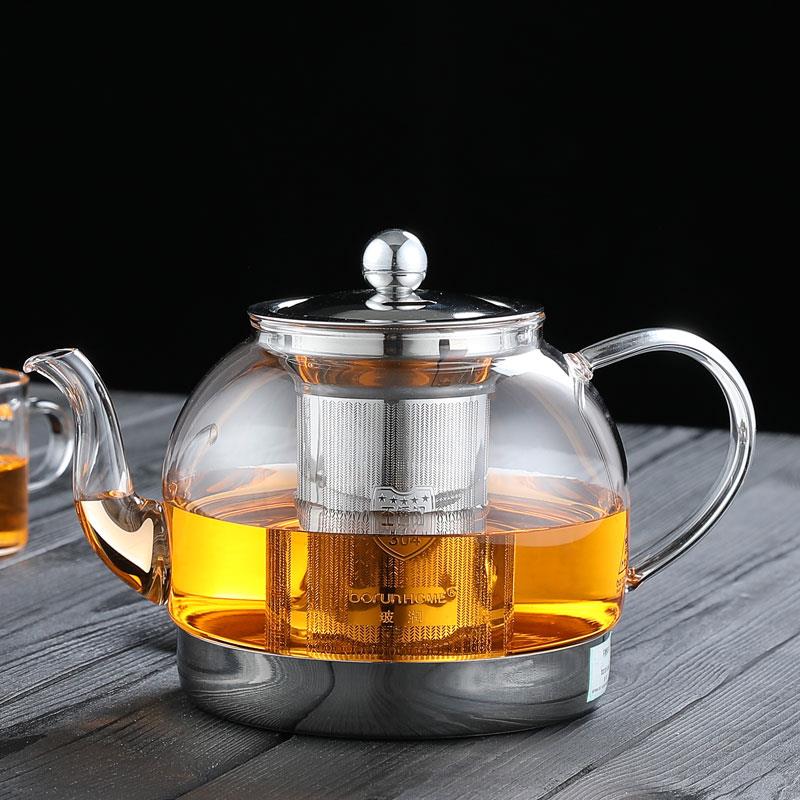 电磁炉专用玻璃煮茶壶不锈钢过滤泡茶烧水壶加厚黑晶炉煮茶器单壶