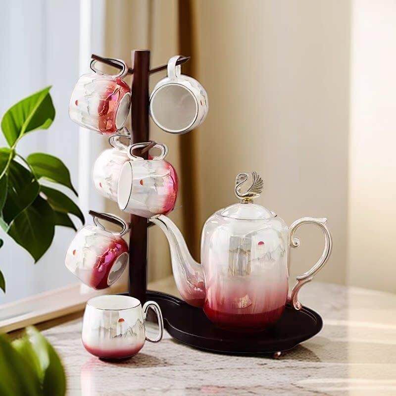 中式茶具轻奢套装乔迁水具高档陶瓷水杯家用客厅茶杯结婚杯具水壶