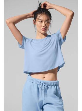 代购ALO YOGA女士运动T恤透气舒适日常穿着易打理四季适用浅蓝色