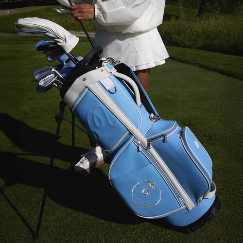 代购MALBON WOMENS CART BAG浅蓝色皮面女士高尔夫球包支架单肩包
