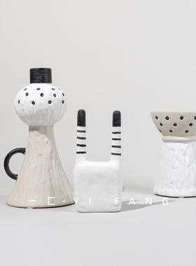 一匚 样板间现代趣味手工陶瓷小摆件 售楼处客厅书房创意家居饰品