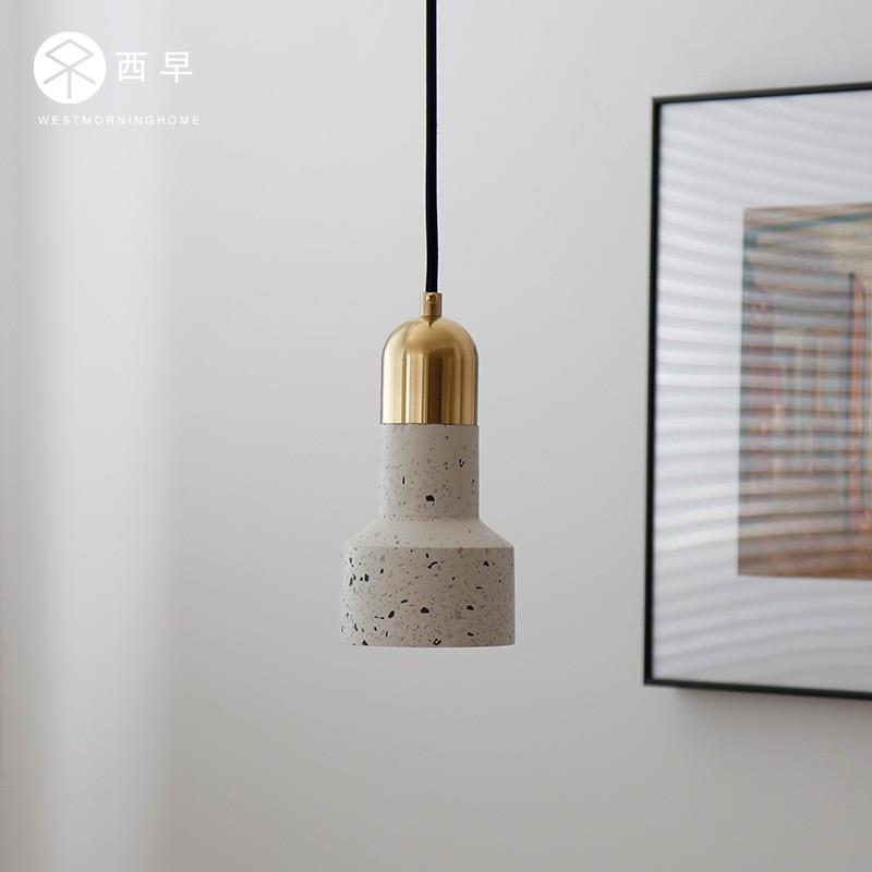 西早 北欧极简现代水磨石水泥灯 吧台餐厅床头玄关走廊卧室吊灯