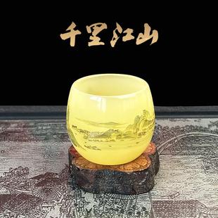 茶杯男女玉瓷杯子简约家用杯 千里江山琉璃主人杯个人专用单杯中式