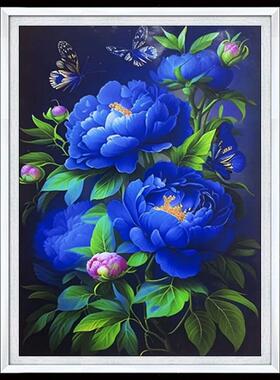 KS十字绣2024新款蓝色梦幻牡丹唯美花卉玄关餐厅需自己绣28种线色