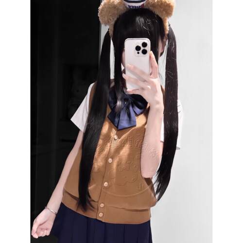 糯糯熊假发新款百搭83cm直发网红少萝软妹Lolita黑长直齐刘海直发