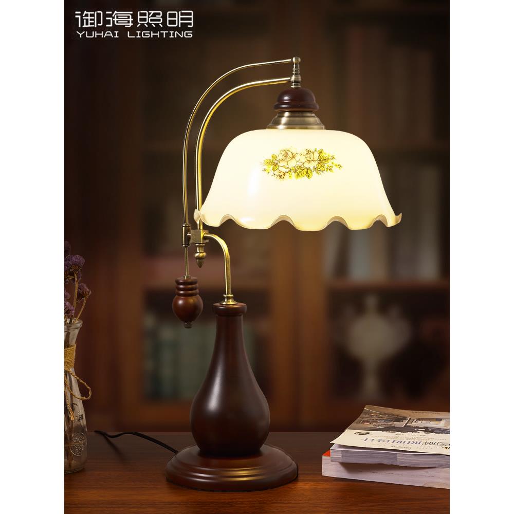 覆古台灯新中式风格老上海红木茶室桌室卧室床头灯老式怀旧台灯