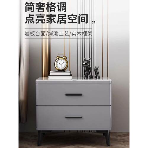 彩绘石板床头柜豪华现代极简主义卧室极简主义高端全实木床头柜完
