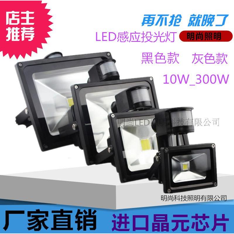 LED人体红外线感应投光灯100W厕所楼道照明灯监控补光灯节能