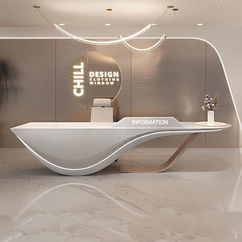 公司烤漆前台接待台异形医美咨询台美容院收银台玻璃钢吧台定制