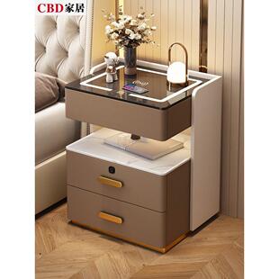 CBD智能床头柜简约现代高级感三抽轻奢家用卧室床头储物实木收纳