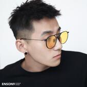 enson9碳纤维超轻夜视偏光太阳镜 时尚 圆框太阳眼镜飞行员潮眼镜