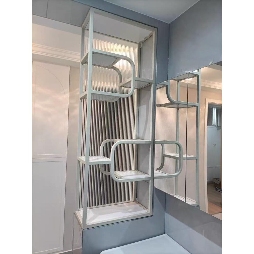 现代简约卫生间半墙屏风隔断置物架客厅卧室办公室玻璃铁艺置物柜