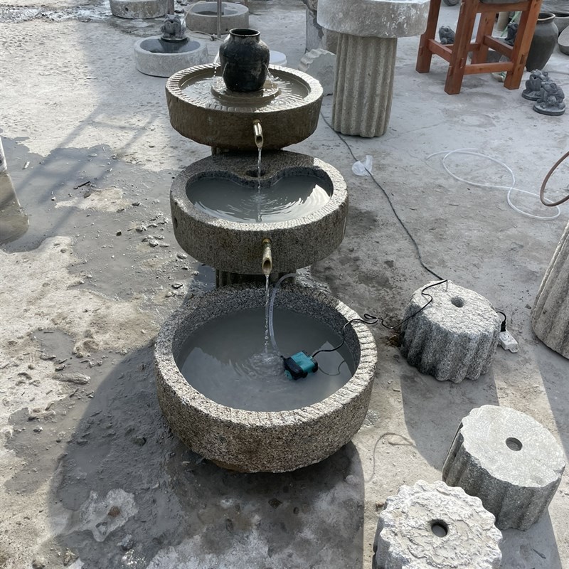老石磨石槽流水组合摆件室内阳台水景石器景观仿古鱼缸庭院养鱼池