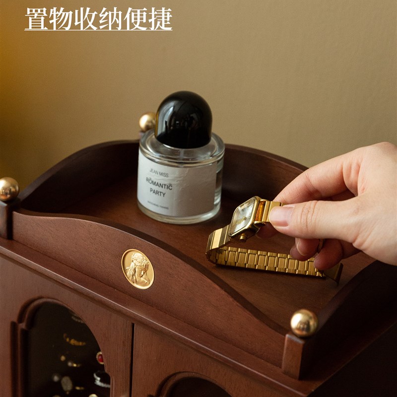 复古首饰收纳盒轻奢高档木质项链珠宝盒展示柜新婚结婚生日礼物