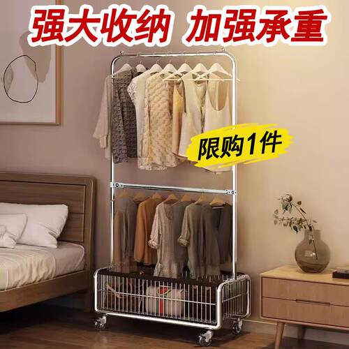 双层挂衣架落地服装店展示架双杆落地侧挂陈列架女装加粗货架带轮