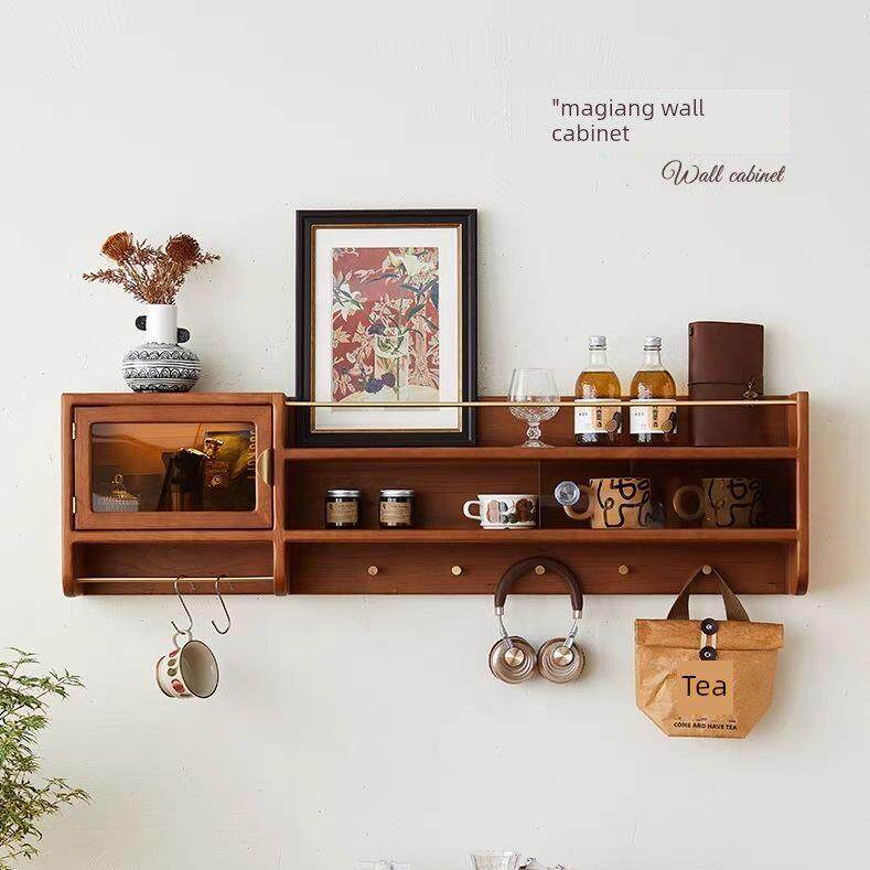 实木小吊柜墙上置物架挂墙式覆古玻璃杯子柜北欧储物柜厨房墙壁柜