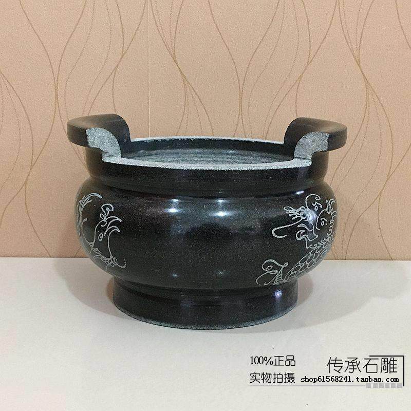 石雕香炉石头精美香炉吉祥如意香炉青石圆形带耳朵23-36CM佛用品,家居饰品,石雕,淘宝优惠券,粉丝福利购,淘宝优惠卷