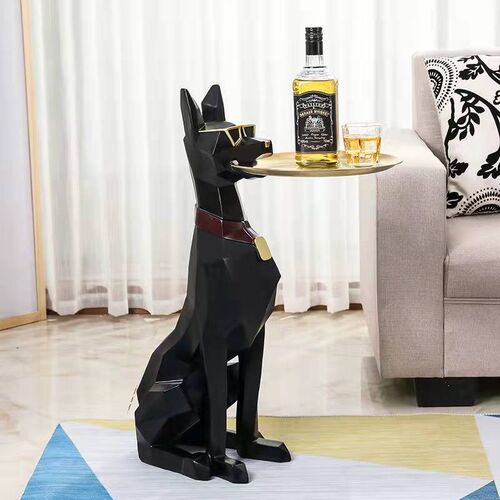 网红杜宾犬摆件托盘现代简约大型落地客厅电视柜旁软装轻奢装饰品