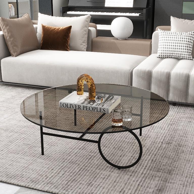 茶几客厅家用2025新款轻奢高级感玻璃圆形小户型创意现代简约岩板