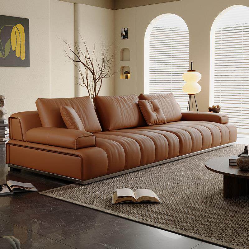新款意式极简猫抓皮沙发客厅现代简约大坪数直排钢琴键真皮沙发