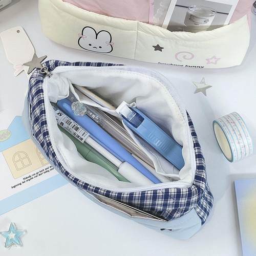 可爱拼色兔兔笔袋ins文具盒收纳袋简约大容量高颜值学生铅笔盒