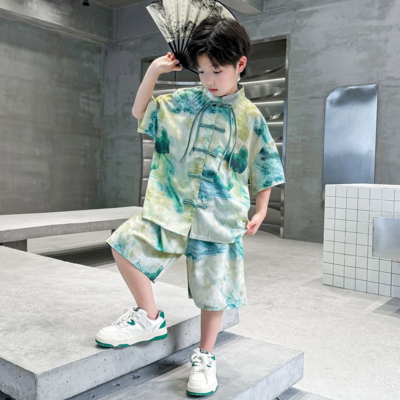 儿童装男童汉服夏装套装盘扣古风夏季唐装男孩夏款薄款中式表演服