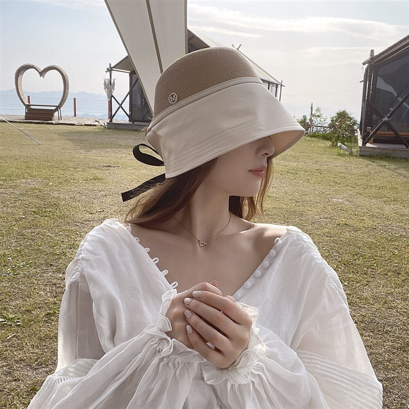 网红款水桶帽子女夏季百搭遮阳渔夫帽防晒草帽可折叠日系钟型盆帽