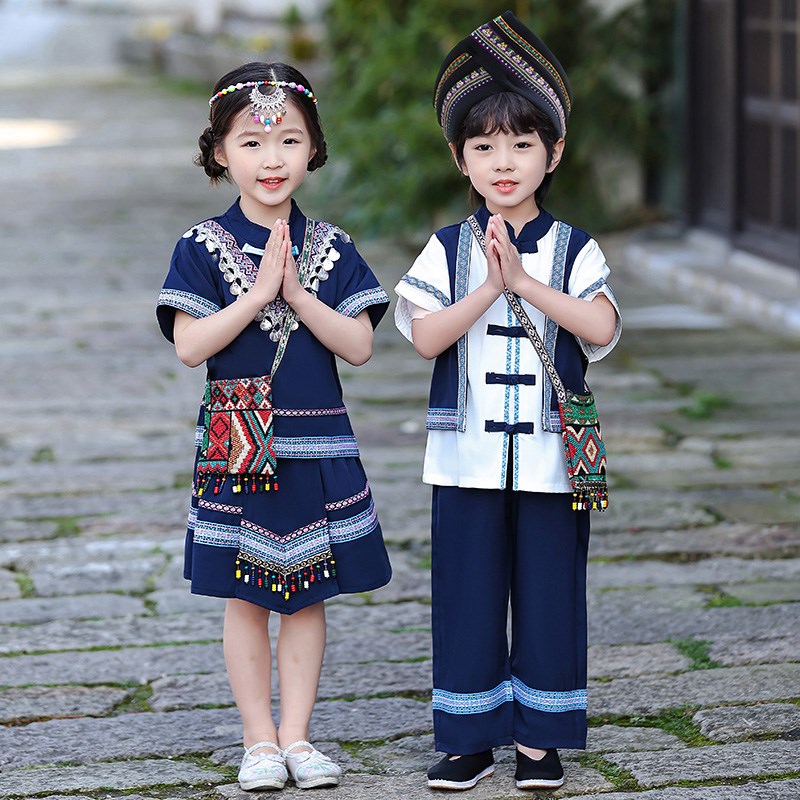 三月三民族服装儿童少数民族风男童汉服广西壮族服女童山歌舞蹈服