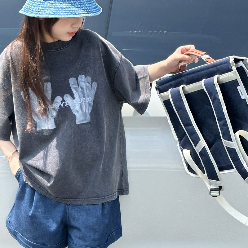 女童短袖t恤2025新款s儿童夏季宽松上衣大童韩系穿搭女孩潮牌夏装