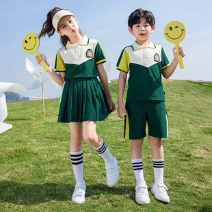 绿色学院c风校服套装 老师纯棉男女儿童班服幼儿园 小学生夏季 新款