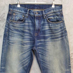 男直筒百搭潮流单宁赤耳牛仔裤 日式 复古做旧重水洗宽松九分牛仔裤
