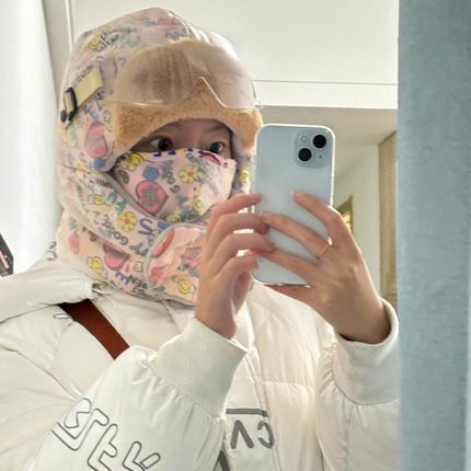 电动车骑车保暖帽子冬季女生吹A不翻加绒加厚上班不漏风防寒头盔