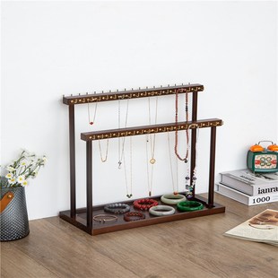 胡桃色双层项链架佛珠文玩手串收纳架吊坠毛衣链陈列架摆摊展示架